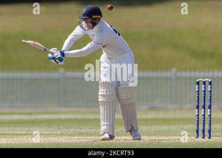 Matthew Gilkes del nuovo Galles del Sud pipistra durante il giorno quattro della partita dello Sheffield Shield tra il nuovo Galles del Sud e Victoria a Drummoyne Oval, il 30 ottobre 2021, a Sydney, Australia (Foto di Izhar Khan/NurPhoto) Foto Stock