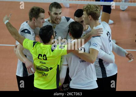 Il Volley di Verona durante il Volley Serie a Campionato Men Superleague NBV Verona vs Top Volley Cisterna il 31 ottobre 2021 al Forum AGSM di Verona (Foto di Roberto Tommasini/LiveMedia/NurPhoto) Foto Stock