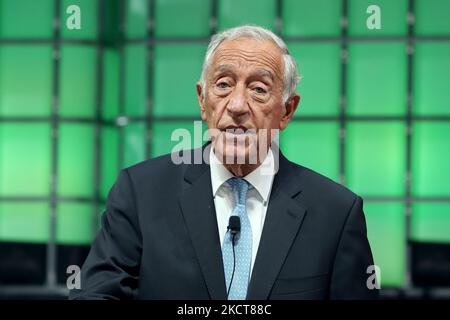 Il Presidente portoghese Marcelo Rebelo de Sousa interviene l'ultimo giorno del Vertice Web del 2021 a Lisbona, in Portogallo, il 4 novembre 2021. (Foto di Pedro FiÃºza/NurPhoto) Foto Stock