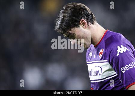 Fiorentina Forward Dusan Vehovic (9) mostra dejection durante la Serie A Football Match n.12 JUVENTUS - FIORENTINA il 06 novembre 2021 allo Stadio Allianz di Torino, Piemonte, Italia. (Foto di Matteo Bottanelli/NurPhoto) Foto Stock