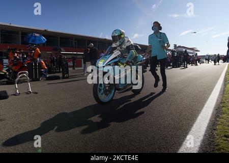 Dennis Foggia (7) italiana e Leopard Racing Honda durante la gara del Grande Premio Brembo do Algarve all'Autodromo do Algarve il 7 novembre 2021 a Lagoa, Algarve, Faro. (Foto di Jose Breton/Pics Action/NurPhoto) Foto Stock