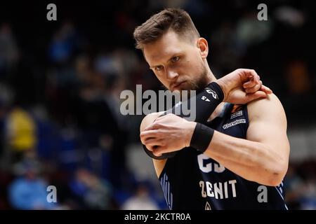 Mateusz Ponitka di Zenit durante la partita di pallacanestro Eurolega tra Zenit San Pietroburgo e Olympiacos Pireo il 12 novembre 2021 alla Sibur Arena di San Pietroburgo, Russia. (Foto di Mike Kireev/NurPhoto) Foto Stock