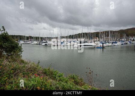 Conwy marina sulla costa del Galles del Nord. Un nuvoloso giorno d'autunno. Foto Stock