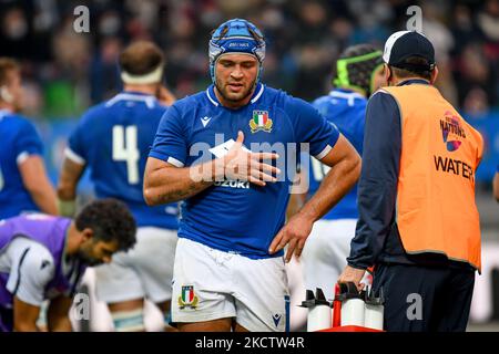 Delusione di Gianmarco Lucchesi (Italia) durante la partita di rugby Autumn Nations Cup Test Match 2021, Italia vs Argentina il 13 novembre 2021 allo stadio Monigo di Treviso (Photo by Ettore Griffoni/LiveMedia/NurPhoto) Foto Stock