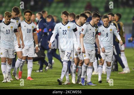 Craig Gordon, Andy Robertson, Kieran Tierney, John McGinn, Callum McGregor, Che Adams, Jack Hendry, Billy Gilmour, Liam Cooper, Stuart Armstrong, Nathan Patterson in azione durante il turno di qualificazione della Coppa del mondo FIFA 2022 tra Moldova e Scozia, venerdì 12 novembre 2021, a Chisinau, Moldova. (Foto di Alex Nicodim/NurPhoto) Foto Stock