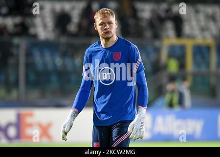 Aaron Ramsdale in Inghilterra durante la Coppa del mondo FIFA Qatar 2022 qualificatori - San Marino vs Inghilterra il 15 novembre 2021 allo stadio di San Marino a San Marino, Repubblica di San Marino (Foto di Ettore Griffoni/LiveMedia/NurPhoto) Foto Stock