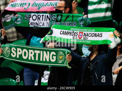 Tifosi sportivi CP durante la partita TACA de Portugal tra Sporting CP e Varzim SC a Estadio Jose Alvalade il 18 novembre 2021 a Lisbona, Portogallo.(Foto di Paulo Nascimento/NurPhoto) Foto Stock