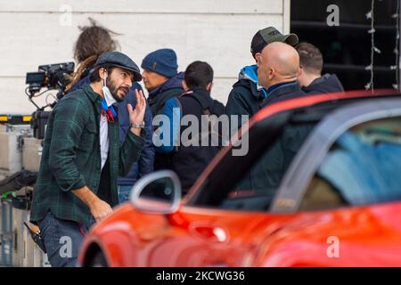 Marco Bocci, Filippo Nigro durante le riprese del film 'la Caccia', a Rieti, Italia, il 24 novembre 2021. (Foto di Riccardo Fab /NurPhoto) Foto Stock
