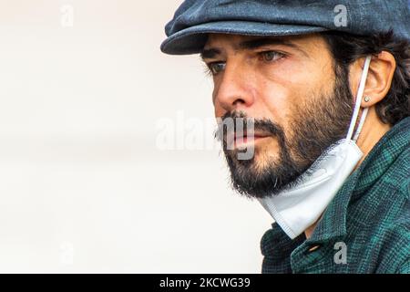 Marco Bocci durante le riprese del film 'la Caccia', a Rieti, Italia, il 24 novembre 2021. (Foto di Riccardo Fab /NurPhoto) Foto Stock