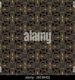 Motivo senza cuciture Vector Floral Art Nouveau. Golden Luxury decorazione geometrica foglie texture. Gold e Black Flowers Concept. Retro elegante scuro Illustrazione Vettoriale