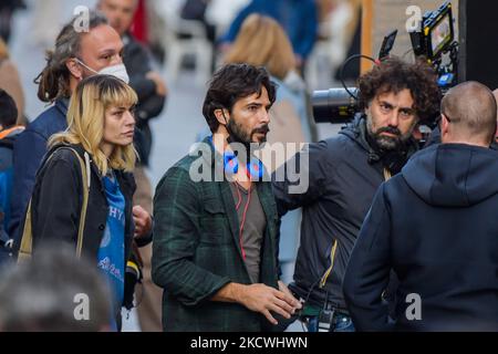 Laura Chiatti, Marco Bocci durante le riprese del film 'la Caccia', a Rieti, il 23 novembre 2021. (Foto di Riccardo Fabi/NurPhoto) Foto Stock