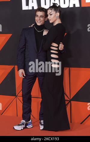 Miguel Herran, Ursula Corbero partecipa al Netflix: 'La Casa De Papel' la finale della Stagione 5th Presentazione al Palacio de Vista Alegre di Madrid, Spagna (Foto di Carlos Dafonte/NurPhoto) Foto Stock