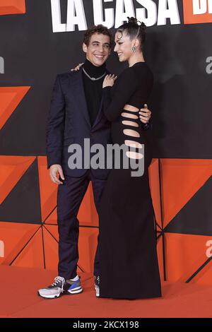Miguel Herran, Ursula Corbero partecipa al Netflix: 'La Casa De Papel' la finale della Stagione 5th Presentazione al Palacio de Vista Alegre di Madrid, Spagna (Foto di Carlos Dafonte/NurPhoto) Foto Stock