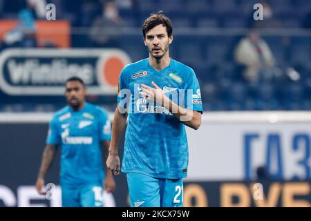 Aleksandr Erokhin di Zenit San Pietroburgo guarda durante la partita della Premier League russa tra il FC Zenit San Pietroburgo e il FC Rostov il 3 dicembre 2021 alla Gazprom Arena di San Pietroburgo, Russia. (Foto di Mike Kireev/NurPhoto) Foto Stock