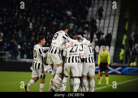 Juventus FC festeggia durante la Serie Una partita tra Juventus FC e Genova CFC allo Stadio Allianz, a Torino, il 5 dicembre 2021 (Foto di Alberto Gandolfo/NurPhoto) Foto Stock