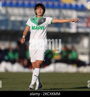 Mana Mihashi (Stati Uniti Sassuolo) gesti durante il calcio italiano Serie A Women Match Inter - FC Internazionale vs US Sassuolo il 11 dicembre 2021 al Suning Centre di Milano (Foto di Francesco Scaccianoce/LiveMedia/NurPhoto) Foto Stock