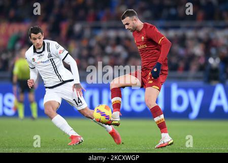 Borja Mayoral di AS Roma durante la Serie A match tra AS Roma e Spezia Calcio allo Stadio Olimpico, Roma, Italia il 13 dicembre 2021. (Foto di Giuseppe Maffia/NurPhoto) Foto Stock