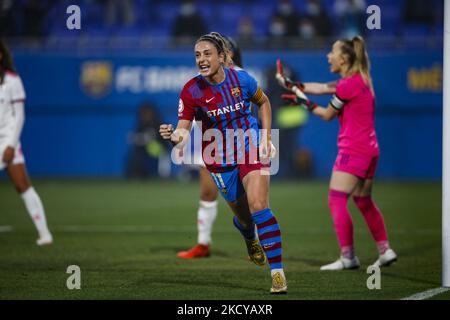 11 Alexia Putellas del FC Barcelona celebra un gol durante la partita la Liga Iberdrola tra FC Barcelona e Madrid CFF allo Stadio Johan Cruyff il 22 dicembre 2021 a Barcellona, Spagna. (Foto di Xavier Bonilla/NurPhoto) Foto Stock