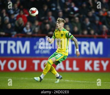 Brandon Williams di Norwich City (in prestito dal Manchester United) durante il terzo round della fa Cup proprio tra Charlton Atheltic vs Norwich City al ValleyStadium, Londra il 09th gennaio 2022 (Photo by Action Foto Sport/NurPhoto) Foto Stock