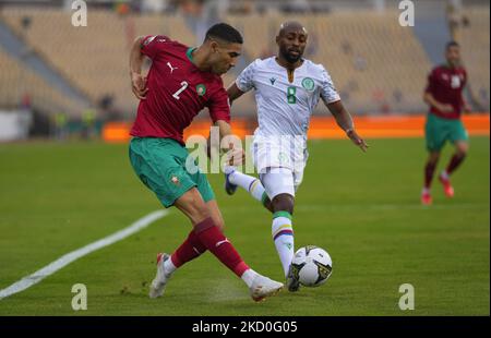 Achraf Hakimi del Marocco durante il Marocco contro le Comore, Coppa delle Nazioni africane, allo stadio Ahmadou Ahidjo il 14 gennaio 2022. (Foto di Ulrik Pedersen/NurPhoto) Foto Stock