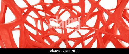 Sfondo astratto con superficie di forma bionica rossa, rendering 3D, immagine panoramica Foto Stock