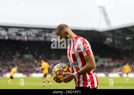 Bryan Mbeumo di Brentford durante la partita della Premier League tra Brentford e Wolverhampton Wanderers al Brentford Community Stadium di Brentford sabato 22nd gennaio 2022. (Foto di Juan Gasperini/MI News/NurPhoto) Foto Stock