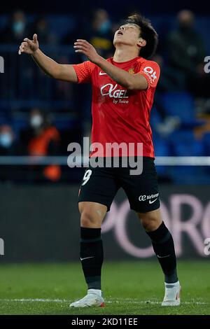 Lee Kang in di RCD Mallorca reagisce durante la partita la Liga Santander tra Villarreal CF e RCD Mallorca all'Estadio de la Ceramica il 22 gennaio 2022, Villarreal, Spagna (Foto di David Aliaga/NurPhoto) Foto Stock