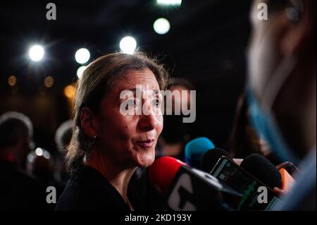 Politico francese-colombiano e candidato alla presidenza colombiana per la coalizione politica "Coalicion de la Esperanza" Ingrid Betancourt interviene durante il primo dibattito presidenziale sui candidati a Bogotà, in Colombia, il 25 gennaio 2022. Betancourt è stato ostaggio dell'ex guerriglia FARC-EP per sei anni. (Foto di Sebastian Barros/NurPhoto) Foto Stock