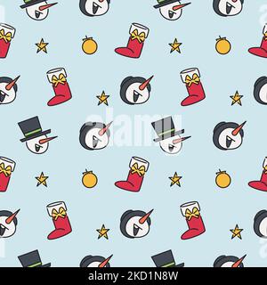 Modello di Natale senza cuciture, disegnato a mano e facile da usare, realizzato con uno stile dal design piatto Illustrazione Vettoriale