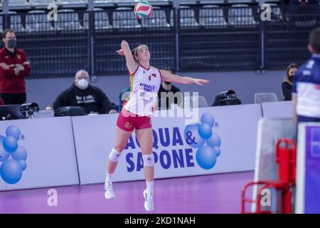 Madison Bugg (Roma Volley) durante il Volley Serie Italiana A1 Women Match acqua&Sapone Roma Volley Club vs Bartoccini Fortinfissi Perugia il 30 gennaio 2022 alla pala EUR di Roma (Foto di Luigi Mariani/LiveMedia/NurPhoto) Foto Stock