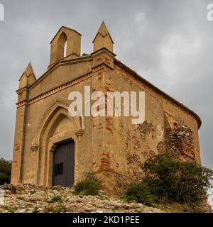 Un angolo basso dell'eremo Ermita de Sant Joan a Montserrat, Catalogna, Spagna. Foto Stock