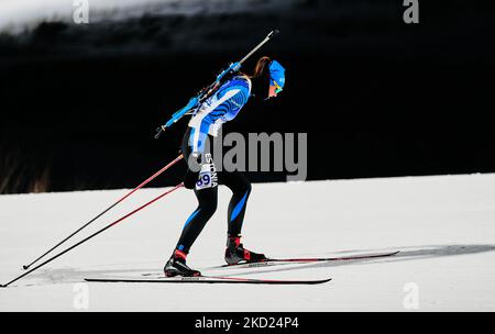 Susan Kuelm dall'Estonia durante il Biathlon ai Giochi Olimpici invernali di Pechino 2022 al Parco neve di Zhangjiakou Genting il 7 febbraio 2022 a Zhangjiakou, Cina. (Foto di Ulrik Pedersen/NurPhoto) Foto Stock