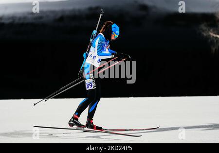 Susan Kuelm dall'Estonia durante il Biathlon ai Giochi Olimpici invernali di Pechino 2022 al Parco neve di Zhangjiakou Genting il 7 febbraio 2022 a Zhangjiakou, Cina. (Foto di Ulrik Pedersen/NurPhoto) Foto Stock