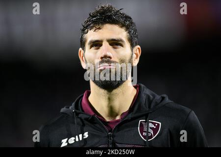 Federico Fazio di US Salernitana 1919 guarda durante la Serie Un match tra US Salernitana 1919 e Spezia Calcio allo Stadio Arechi di Salerno, Italia, il 7 febbraio 2022. (Foto di Giuseppe Maffia/NurPhoto) Foto Stock