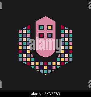 Colorato logo casa modello vettore. Logo design moderno ed elegante per la costruzione, la casa, il bene immobile, l'edificio, la proprietà. Illustrazione Vettoriale
