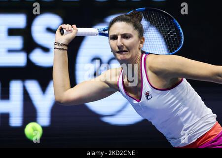 Irina-Camelia Begu in una partita contro Tereza Martintsova al torneo Ladies Trophy 2022 di San Pietroburgo. Irina-Camelia Begu ha vinto un punteggio totale di 6,4 6,2 San Pietroburgo, Russia. 11 feb 2022 (Foto di Valya Egorshin/NurPhoto) Foto Stock