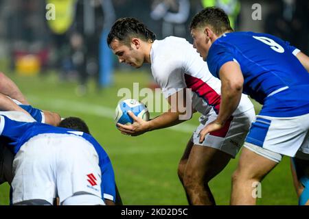 Matty Jones (Inghilterra) presenta la mischia durante la partita di Rugby Six Nations 2022 Six Nations Under 20 - Italia vs Inghilterra il 11 febbraio 2022 allo stadio Monigo di Treviso (Photo by Ettore Griffoni/LiveMedia/NurPhoto) Foto Stock