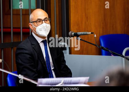 Il processo per il crollo degli ex edifici Iacp in Piazza Sagnotti ad Amatrice nel terremoto del 24 agosto 2016. Nell'udienza odierna - presso la Corte di Rieti - davanti al giudice arriva Fabrizio Curcio, Capo della protezione civile dal 2015 al 2017 e di nuovo al timone nel 2021. Rieti, 16 febbraio 2022. (Foto di Riccardo Fabi/NurPhoto) Foto Stock