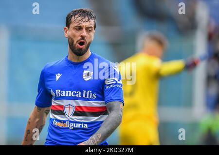 Delusione di Francesco Caputo durante la serie calcistica italiana A match UC Sampdoria vs Empoli FC il 19 febbraio 2022 allo stadio Luigi Ferraris di Genova (Photo by Danilo Vigo/LiveMedia/NurPhoto) Foto Stock