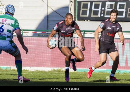 Makazole mapimpi durante la partita del Campionato di rugby Unito Benetton Rugby vs Cell C Sharks il 26 febbraio 2022 allo stadio Monigo di Treviso (Photo by Alfio Guarise/LiveMedia/NurPhoto) Foto Stock