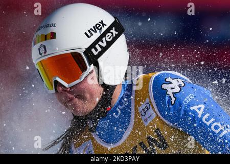 Nadia Delago in azione durante la Coppa del mondo di sci alpino Audi FIS Crans-Montana womenÂ's Downhill il 27 febbraio 2022 a Crans-Montana, Svizzera. (Foto di Jari Pestelacci/JustPictures/LiveMedia/NurPhoto) NO USE SWITZERLAND. Foto Stock