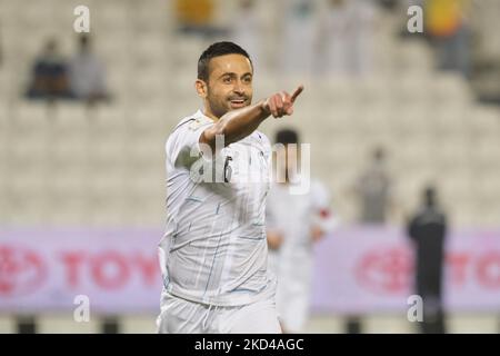 Omid Ebrahimi (6) di al Wakrah celebra la sua prigione durante la finale del quarto di Amir Cup tra al Rayyan e al Wakrah allo stadio di Jassim Bin Hamad a Doha, in Qatar, il 5 marzo 2022. (Foto di Simon Holmes/NurPhoto) Foto Stock