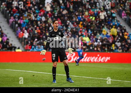 Edgar Badia durante la partita della Liga tra Elche CF e FC Barcelona all'Estadio Martinez Valero il 06 marzo 2022 a Elche, Spagna. (Foto di Rubén de la Fuente Pérez/NurPhoto) Foto Stock