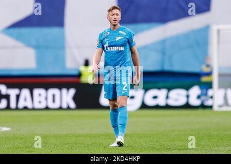 Dmitri Chistyakov di Zenit San Pietroburgo guarda durante la partita della Premier League russa tra il FC Zenit San Pietroburgo e il FC Ufa il 7 marzo 2022 alla Gazprom Arena di San Pietroburgo, Russia. (Foto di Mike Kireev/NurPhoto) Foto Stock