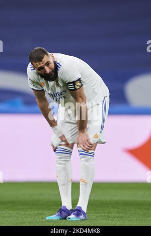 Karim Benzema del Real Madrid durante la partita la Liga Santander tra il Real Madrid CF e Real Sociedad all'Estadio Santiago Bernabeu il 5 marzo 2022 a Madrid, Spagna. (Foto di Jose Breton/Pics Action/NurPhoto) Foto Stock