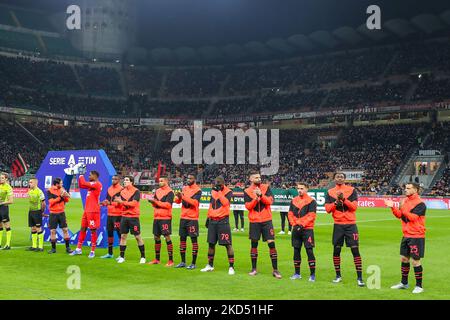 AC Milan calciatori durante la Serie A 2021/22 tra AC Milan e Empoli FC allo Stadio Giuseppe Meazza, Milano, Italia il 12 marzo 2022 (Photo by Fabrizio Carabelli/LiveMedia/NurPhoto) Foto Stock