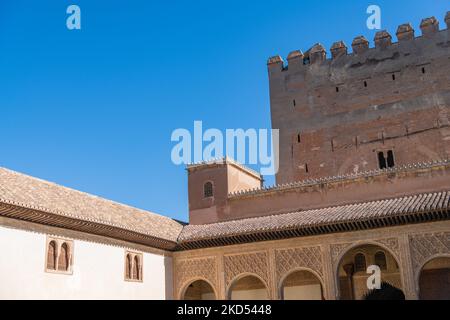 La Corte dei Myrtles nel Palazzo Comares parte dell'Alhambra a Granada, Spagna Foto Stock