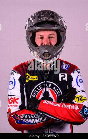 JYE Etheridge - Belle Vue 'ATPI' Aces durante la Belle Vue Speedway Media Day presso il National Speedway Stadium di Manchester, lunedì 14th marzo 2022. (Foto di Ian Charles/MI News/NurPhoto) Foto Stock