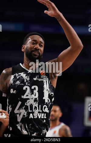 David Lighty di LDLC Asvel Villeurbanne in azione durante la partita Eurolega della Turkish Airlines tra Real Madrid e LDLC Asvel Villeurbanne al Wizink Center il 17 marzo 2022 a Madrid, Spagna. (Foto di Oscar Gonzalez/NurPhoto) Foto Stock