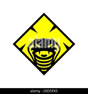 Icona a forma di cobra serpente immagine nera. Concetto di icona del logotipo della testa di cobra furioso. Illustrazione Vettoriale